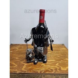 metal Hand Crafted Sculpture Wine Bottle  Holder  Hunting With Bloodhound
